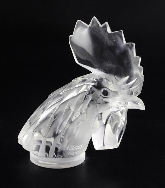 Tête de Coq/Cocks head. A glass mascot by René Lalique, introduced on 3/2/1928, No.1137 17.5cm.